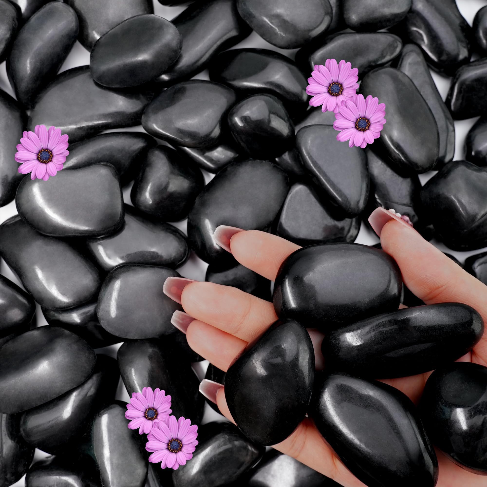 Photo 1 of 16lb Black River Rocks, 1-2 Inch Pebbles for Indoor Plants, Natural Polished Aquarium Gravel, Decorative Rocks for Outdoor Landscaping, Succulent, Garden, Vases Fillers, Bird Baths