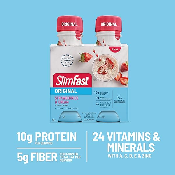 SLIMFAST ORIGINAL STRAWBERRIES & CREAM MEAL REPLACEMENT SHAKES, 4 CT, 11 FL OZ