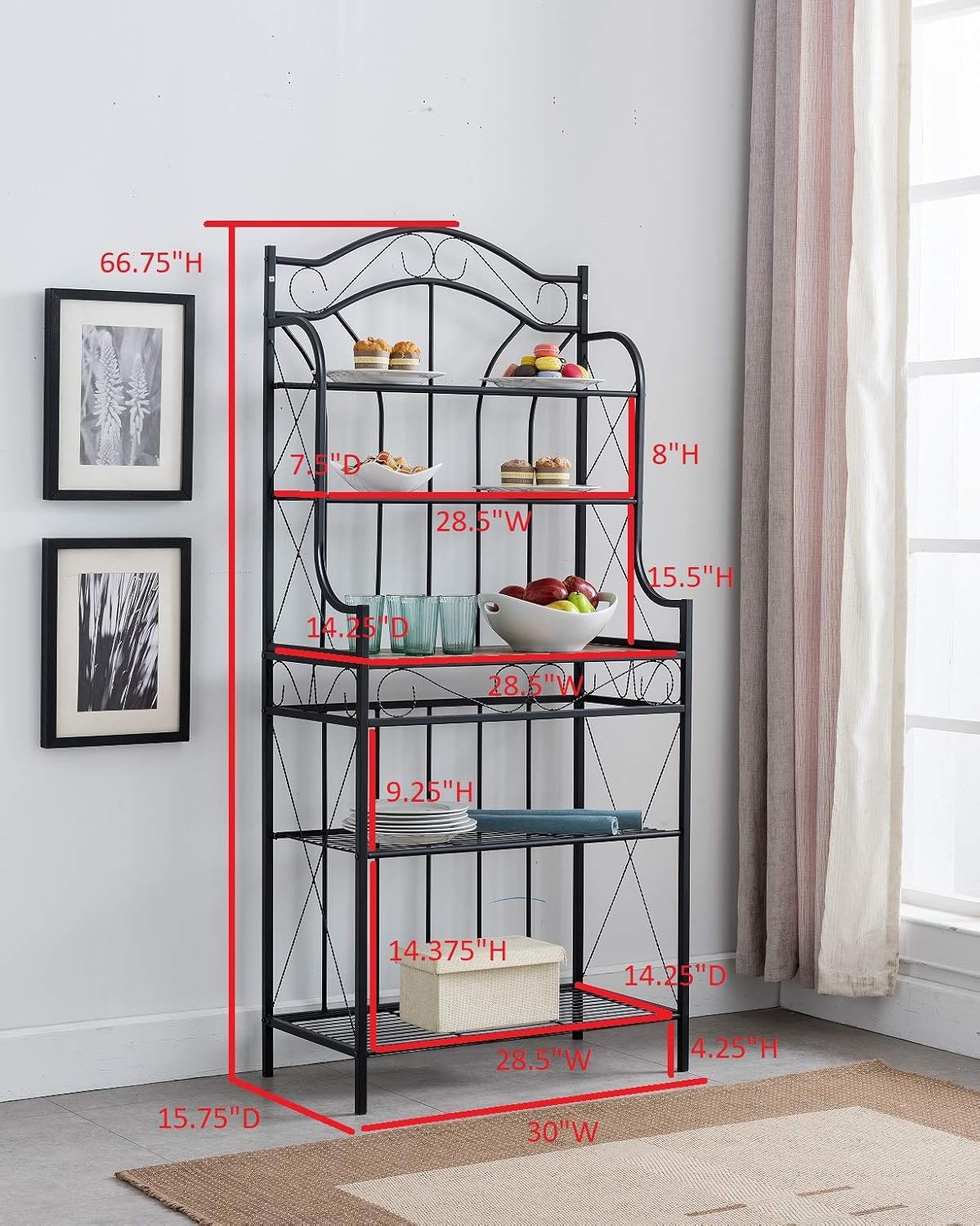 Kings Brand Furniture – Black Metal / Faux Stone 5-Tier Kitchen Storage Bakers Rack - Standing Baker's Racks