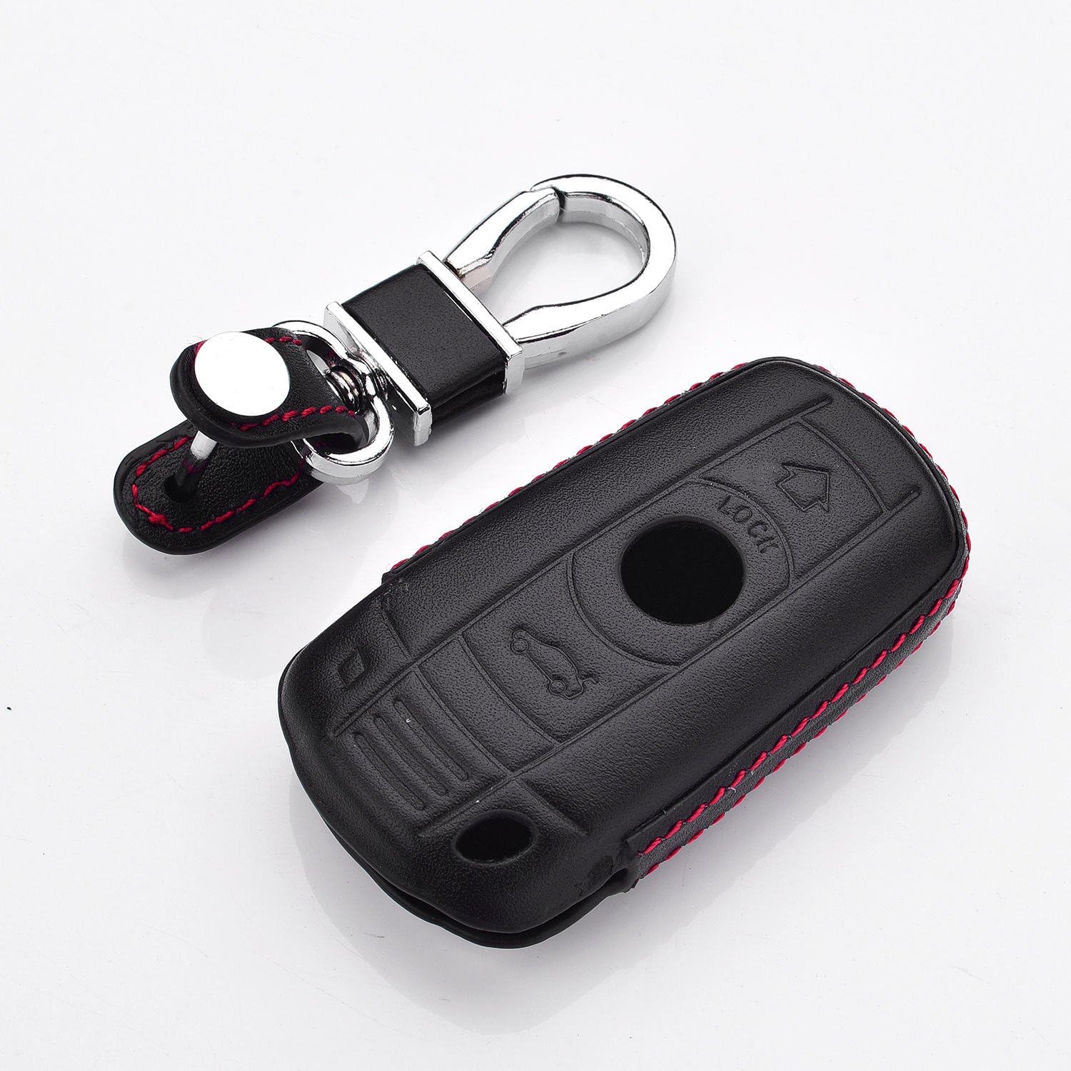 M.JVisun Genuine Leather Case Cover for BMW 3 Series 5 Series 6 Series M3 M5 X1 X5 X6 Z4 Key Car Key with Key Ring - Leather - Black