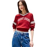Tommy Jeans womens Medium Weight Pullover V-neck Sweater With Printed Logo