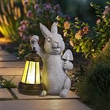 RICHIE Rabbit Statue Garden Ornament with Solar LED Light Outdoor Decor