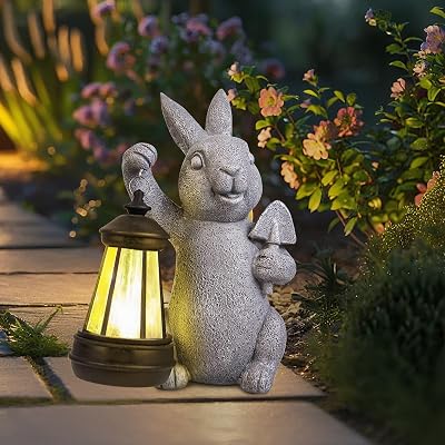 RICHIE Rabbit Statue Garden Ornament with Solar LED Light Outdoor Decor