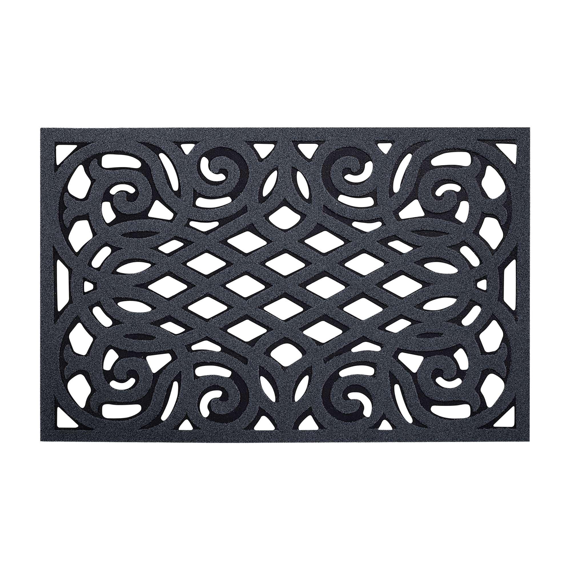 Nicoman Outdoor Rubber Door Mat, Non-Slip Heavy Duty Doormat Step Barrier Anti-Fatigue Easy Boot Scraper Eco-Friendly Victorian Style Indoor Outdoor Entrance Mat Drainage - (Grey, Small, 61 x 41cm)