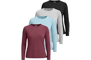 Real Essentials 4 Pack: Women's UPF 50+ Quick Dry Fit Sun Shirts Long Sleeve UV SPF Hiking Top Outdoor (Available in Plus)