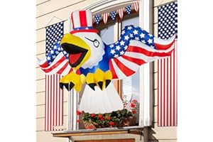 BRDJade 4th of July Patriotic Inflatable Eagle Window Decorations, 4FT Fourth of July Blow Up Inflatable Independence Day Decorations Built-in LEDs for Holiday Party Indoor Outdoor Yard Garden Decor