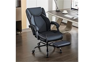 amseatec Office Chair,Big and Tall 400Lbs with Footrest, Ergonomic with Adjustable Backrest, Reclining Computer Chair with Double Lumbar Support, Thick Bonded Leather for Comfy (Black)