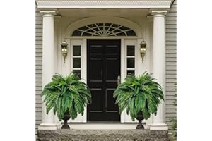 wartleves 2Pcs Artificial Ferns for Outdoors, 24" Large Faux Ferns Fake Ferns Artificial Plants, Fake Boston Fern for Planter Garden Porch Entrance Home Windowsill Yards Farmhouse Decoraction (2PCS)