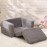BEJOY Kids Sofa Bed 2-in-1 Flip Open Cuddly Sherpa Grey view 8