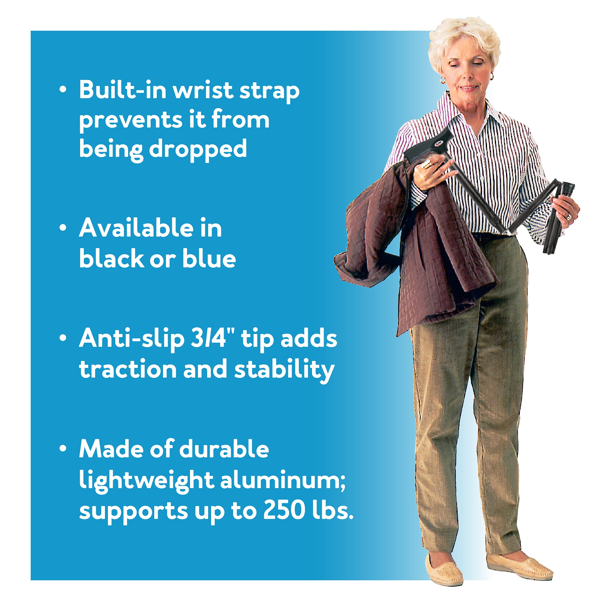 Carex Soft Grip Folding Cane - Foldable Walking Cane For Men and Women - Adjustable Height (33