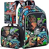 3PCS Dinosaur Backpack for Boys, 16 Inch Kids Water Resistant Preschool Elementary Kindergarten Bookbags and Lunch Box | Kids, Water Resistant, Preschool, Elementary, Kindergarten