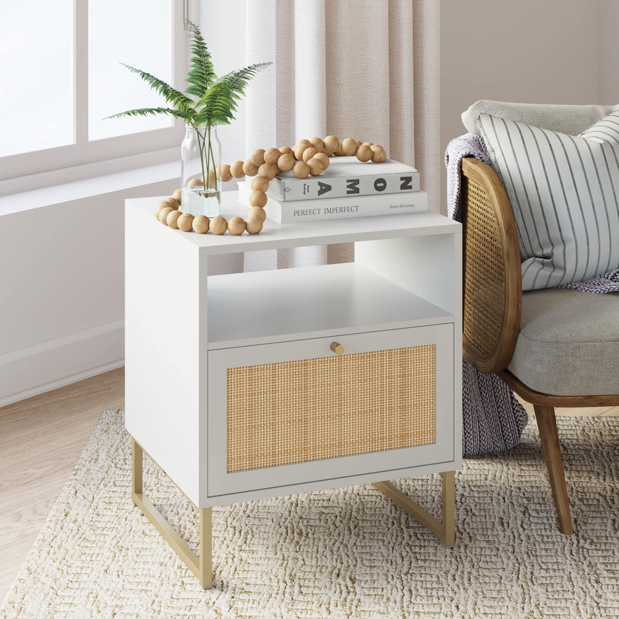 Mina Side Table 1cabinet Woodrattan Finishnull