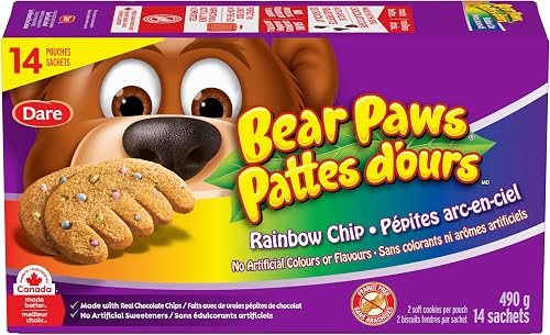 Bear Paws Rainbow Chip Cookies - Soft Cookie Snack Packs, School Snacks, Made With Real Chocolate Chips, Peanut Free, Family Pack, 490g, 14 Pouches