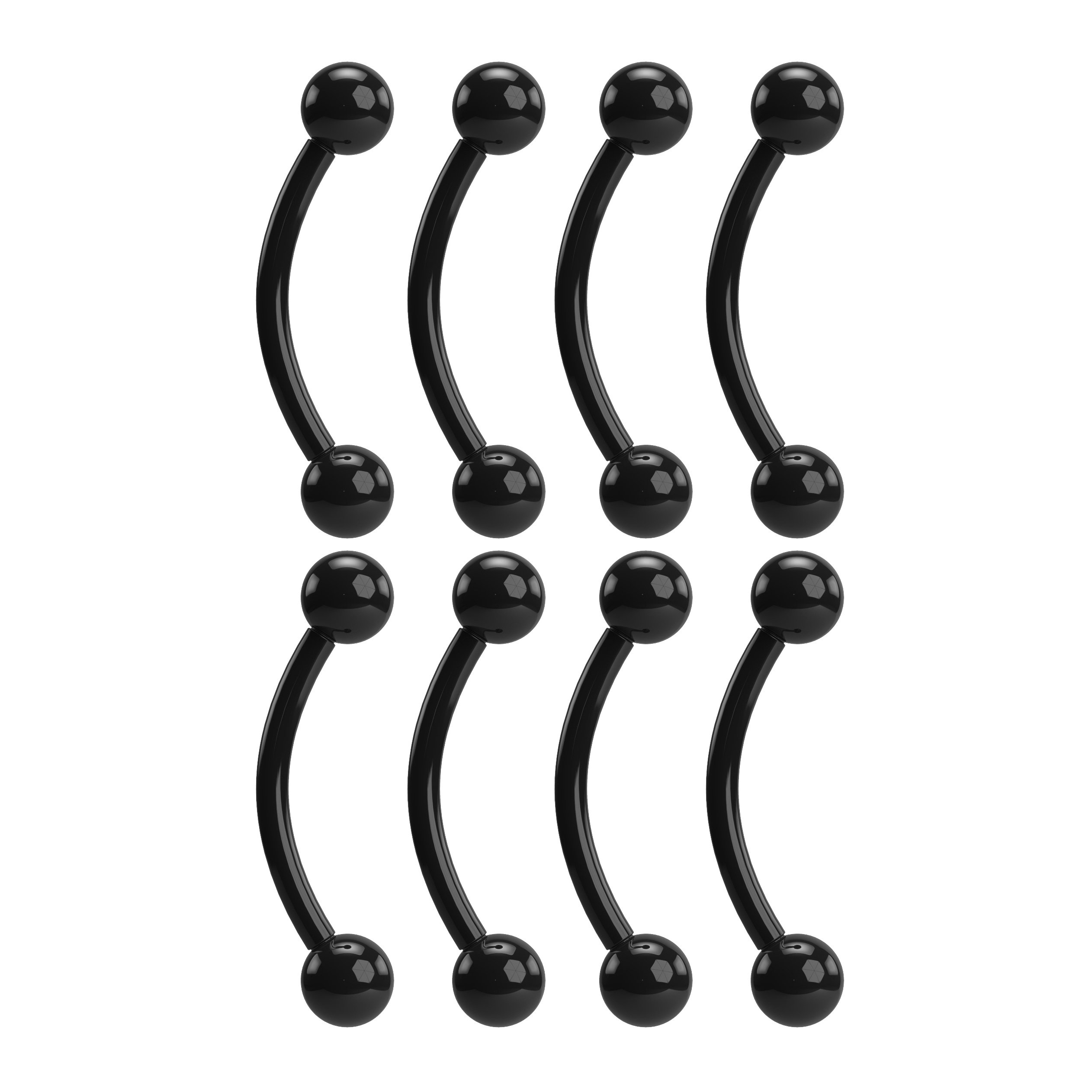 8pc 16g 1.2mm Curved J-Curve Barbell Black Vertical Labret Bar Piercing Jewellery Eyebrow Ring Nipplerings Lot Pack 8mm