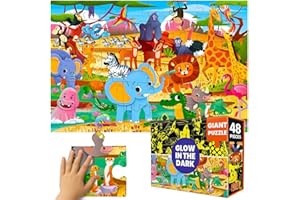 QUOKKA Floor Puzzles for Kids Ages 4–8 – 2x3 FT Giant Glow in The Dark Jigsaw – 48 Large Pieces – African Animal Safari Scene