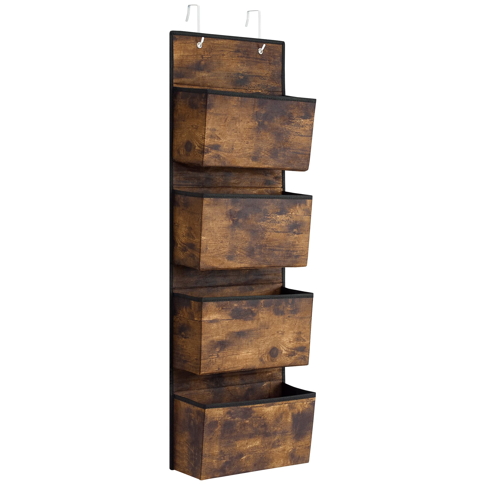 SONGMICS Over Door Storage Organiser, Wardrobe Storage Organiser, Behind Door Hanging Organiser, 4 Pockets, for Bedroom, Office, Pantry, Kitchen, 12 x 33.5 x 100 cm, Rustic Brown RDH004X01