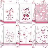 Oudain 6 Pieces Pink Coquette Kitchen Dish Towel Bow Cherry Aesthetic Hand Towels Set for Kitchen Bathroom Decoration Preppy Novelty Pink Gifts for Women