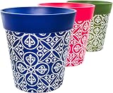 Hum Flowerpots 22cm Set of 3 Plastic Plant Pots Green Blue Pink Maroc view 1