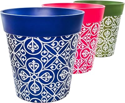 Hum Flowerpots 22cm Set of 3 Plastic Plant Pots Green Blue Pink Maroc
