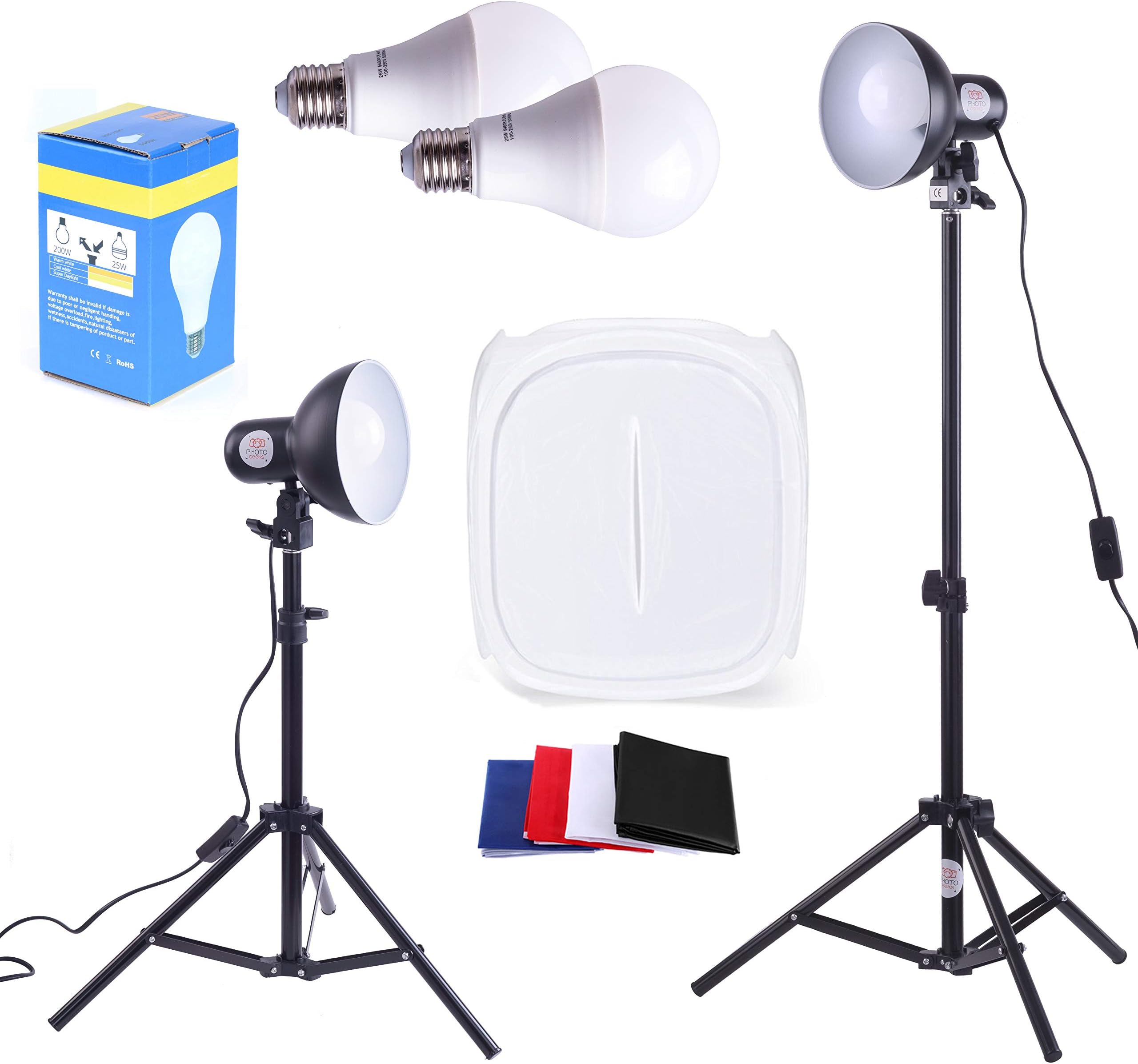 PhotoGeeks 2 x LED Tabletop Reflector kit | 40cm Tent | 25w Daylight Bulbs