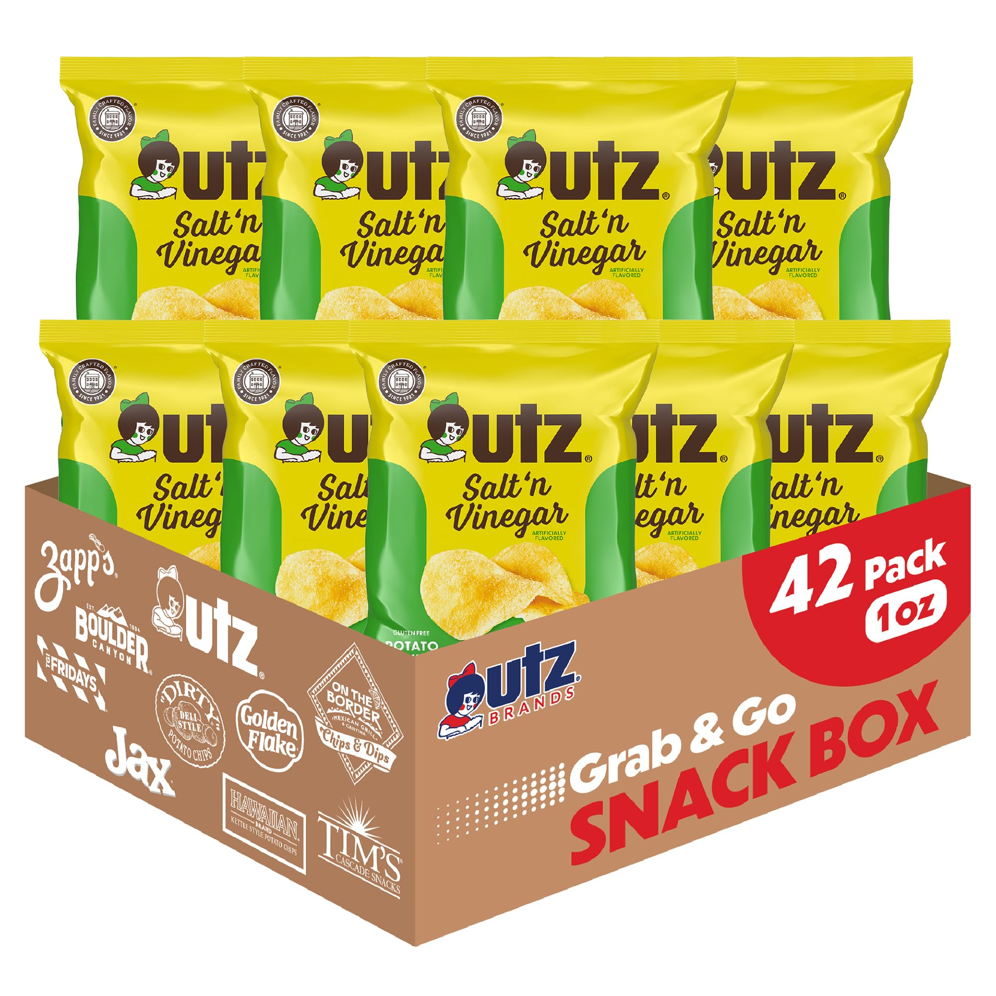 Photo 1 of ***EXP: 02/16/26*** Utz Salt & Vinegar 1 oz. Bags, 42 Count Crispy Fresh Potato Chips, Crunchy Individual Snacks to Go, Cholesterol, Trans-Fat & Gluten Free