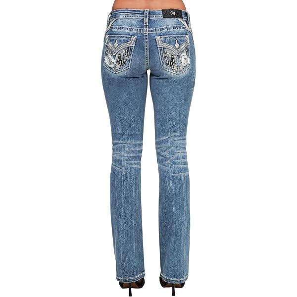 Miss Me Women's Big M Logo Embellished Faux Flap Pockets Mid-Rise