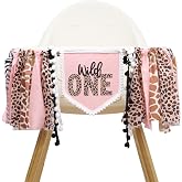 Girls Leopard Print High Chair Banner - Wild One High Chair Decors, Pink Jungle Party Cheetah ONE Year Birthday Decorations, Girls First Year Animal Banners