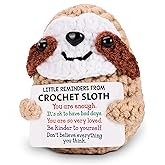 Cute Crochet Sloth – Crochet Animals with Positive Messages, Calm Sloth Gifts for Relaxation & Daily Encouragement, Soft Yarn Texture 2.67"– Small Desk Decoration & Uplifting Easter Gifts for Friends