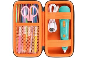 RAIALL Hard Case for 3Doodler 3D Pen for Kids, 3D Printing Pen 3D Pens Storage Organizer Bag Holder, Mesh Pocket Fits Plastic Filaments and cable, Black+Orange (Case Only)
