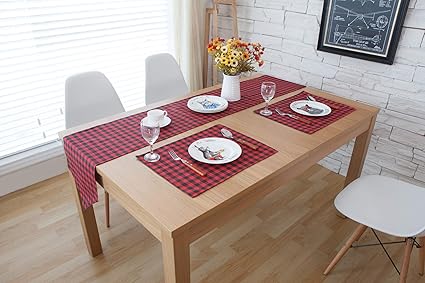 Amazon Com Aomoon Christmas Table Runner Red Black Cotton