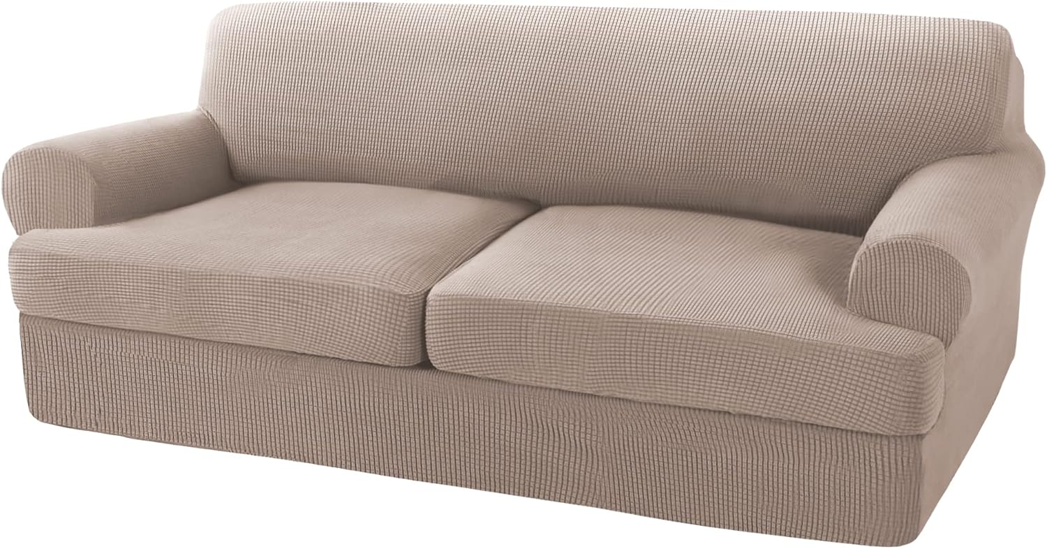 Slipcovers - 3 Pieces Sofa Slipcovers for 2 Cushion Couch Cover Soft Sofa Slip Cover Furniture Covers with 2 Individual T Cushion Seat Covers, Machine Washable ( Sand)
