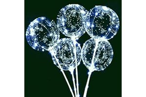UZER LED Bobo Balloons Pure White, Clear Light Up Balloons,Helium Glow Bubble Balloons with String Lights for Party Birthday Wedding Quinceanera Decorations (Balloon stick style)