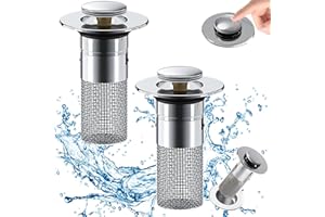 2Pcs Universal Bathroom Sink Drain Stopper for 1.1-1.32 Inch,Basin Pop Up Sink Drain Strainer with Removable Filter Basket Ha