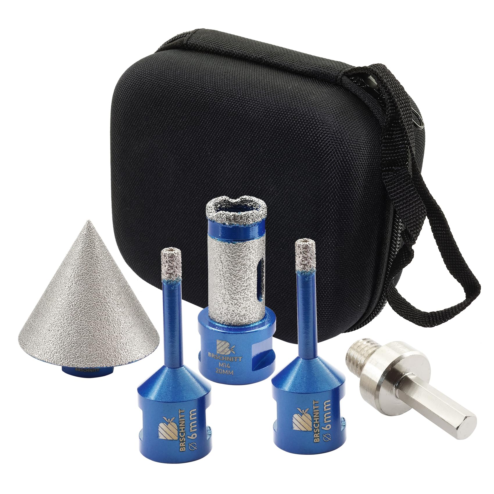 Tile Hole Saw Kit - BRSCHNITT Diamond Core Drill Bit Set 6/6mm Drill Bit & 20mm Diamond Finger Milling Bit & 50mm Chamfer Bit for Porcelain Tile Ceramic Marble Granite & Adapter — image 1