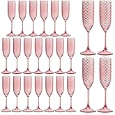 Plastic Champagne Flutes Champagne Glasses Unbreakable Wedding Toasting Glasses Reusable Diamond Wine Glasses Crystal Clear Party Wine Cups Vintage Drinking Glasses 5.5 OZ for Wedding (24, Pink)