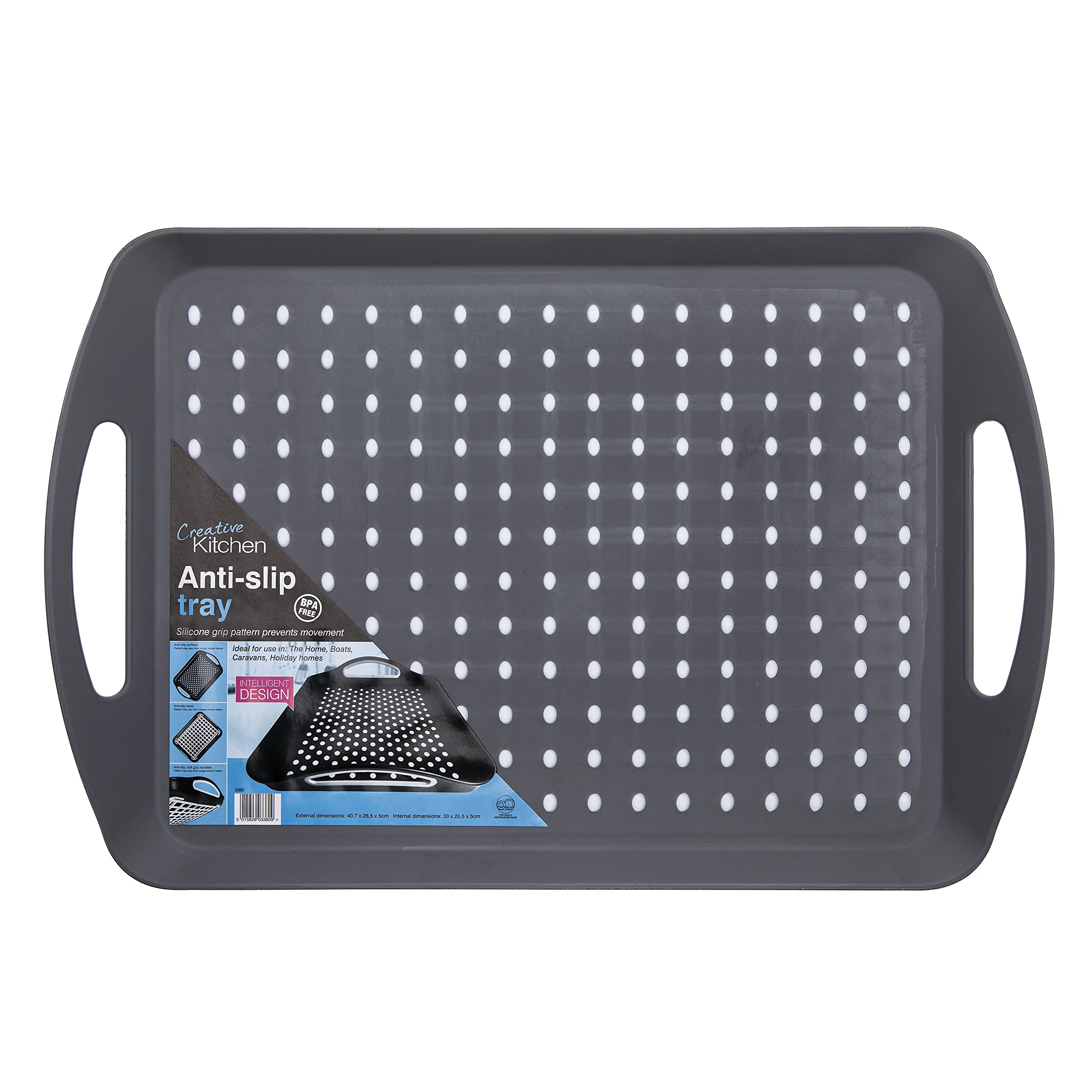 Creative Kitchen PACK OF 2 Large Anti-Slip Dinner/Drinks Serving Tray with Easy Grip Handles & High Grip Rubber Base,Grey and White,One Size,M3380X2