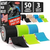 Amazon.com: Waterproof Kinesiology Tape - 3 Rolls - Knee Support ...