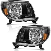 WEELMOTO Headlights Assembly for 2005-2011 Tacoma Headlights Black Halogen | Clear Lens Black Housing Amber Reflector, Left+Right Side, Plug-and-Play,OEM:81150-04163/81110-04163