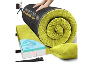 Airpanda Memory Foam Camping Mattress Sleeping Pad, 3" Thick Waterproof Portable Roll Up Sleeping Mats & Floor Mattress Pad with Pillow + Travel Bag for Camping Car Truck SUV Tent Sleepover Kids Adult