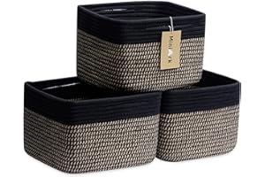 MiniArk Small Organizing Baskets for Cubes Shelf, 9.7x9.7x7.1 Inch Rope Woven Storage Bins for Nursery Shelves Storage, Cute Toy Basket, Square 3 Packs Black Brown