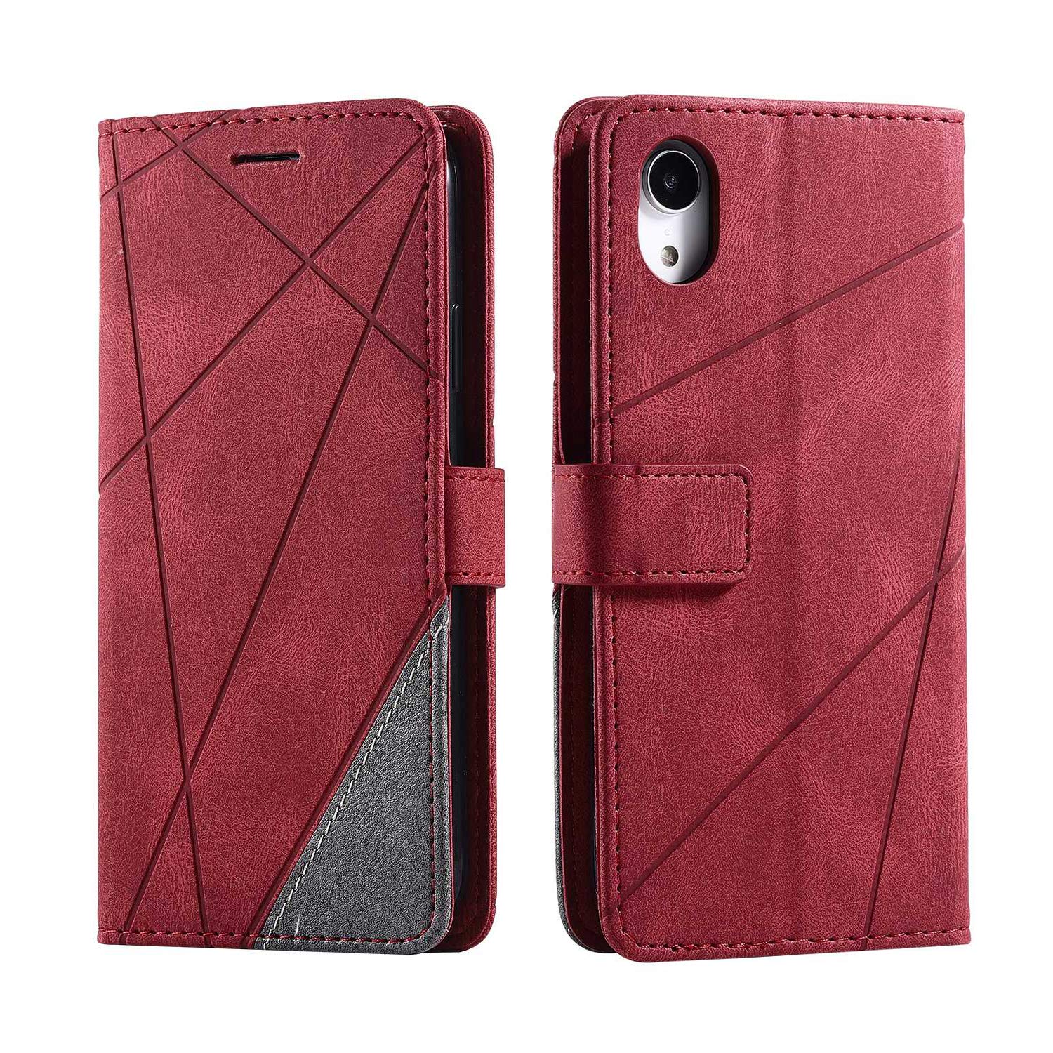 SONWO Case for iPhone XR Case, Premium Leather Flip Wallet Case Magnetic Closure Card Slots Kickstand Phone Case for iPhone XR, Red
