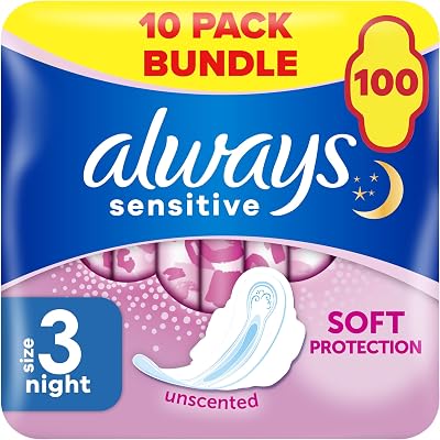 Always Sensitive Ultra Night Sanitary Towels with Wings Size 3 100 Count