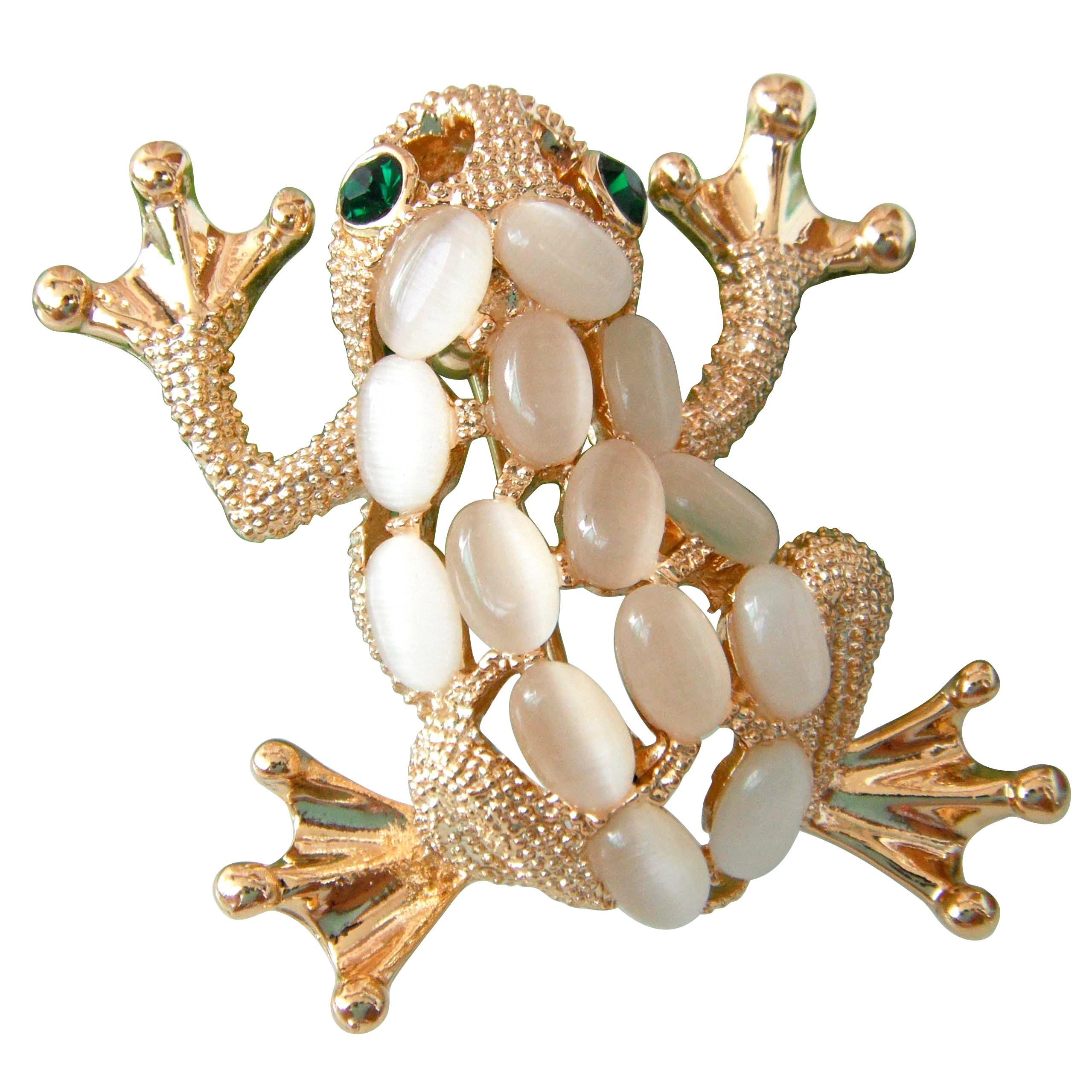 Navachi 18k Gold Plated Crystal White Opal Az7628b Frog Brooch pins