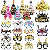 HOWAF 23pcs Colorful New Years Eve Party Supplies 2026 NYE Party Favors, New Years Eve Hats Paper Cone Hats Happy News Year 2026 Glasses News Year Eve's Accessories Kit for NYE Decorations 2026
