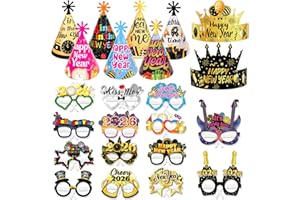 HOWAF 23pcs Colorful New Years Eve Party Supplies 2026 NYE Party Favors, New Years Eve Hats Paper Cone Hats Happy News Year 2026 Glasses News Year Eve's Accessories Kit for NYE Decorations 2026