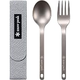 Snow Peak Titanium Fork &amp; Spoon Set, Durable Utensils, Compact &amp; Ultralight | Versatile use for Camping, Hiking, Backpacking and Picnics, Travel Case Included, Easy to Clean, Japanese Designed