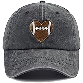 Football Heart Hat for Men Women, Adjustable Cotton Embroidered Heart Football Baseball Cap
