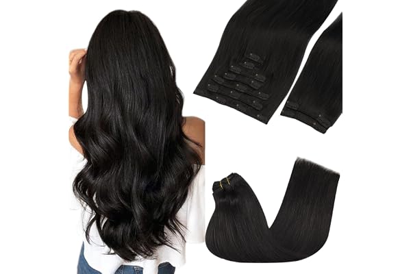 GOO GOO Clip in Hair Extensions Human Hair, 18in 150g 9Pcs, #1B Natural Black, Hair Extensions for Women, Clip-In