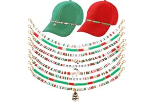 Geyoga 9 Pcs Trucker Hat Chains Trucker Hat Charms Women Man Bill Decoration Detachable DIY Metal Chain for Mesh Baseball Cap(Red Green,Christmas Style)