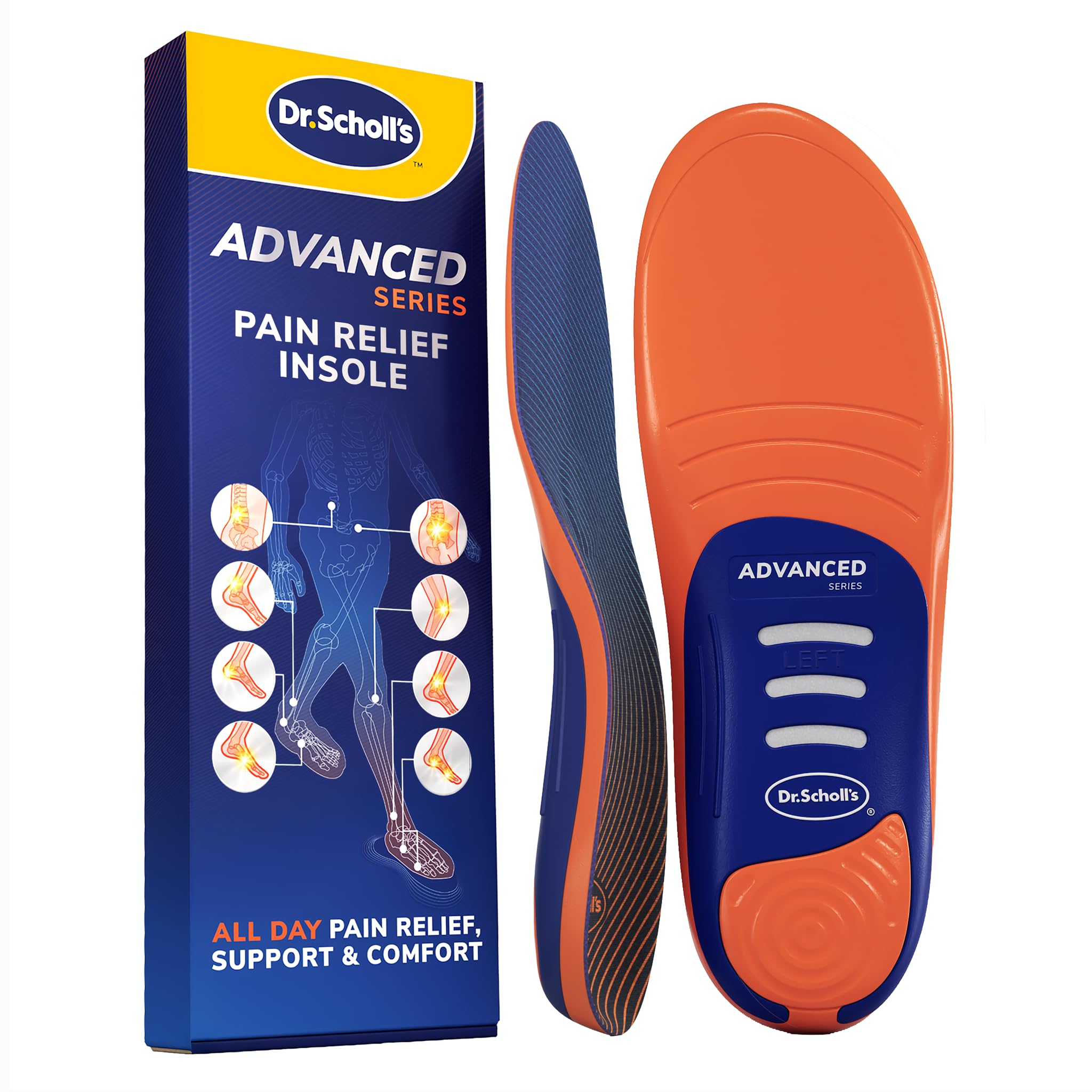 Photo 1 of Dr. Scholl’s Advanced Pain Relief Insoles for Men Women, Heavy Duty Orthotics Inserts for Work Shoes & Boots, Plantar Fasciitis & Arch Support, Flat Feet, Shock-Absorbing, Supports up to 340 lbs